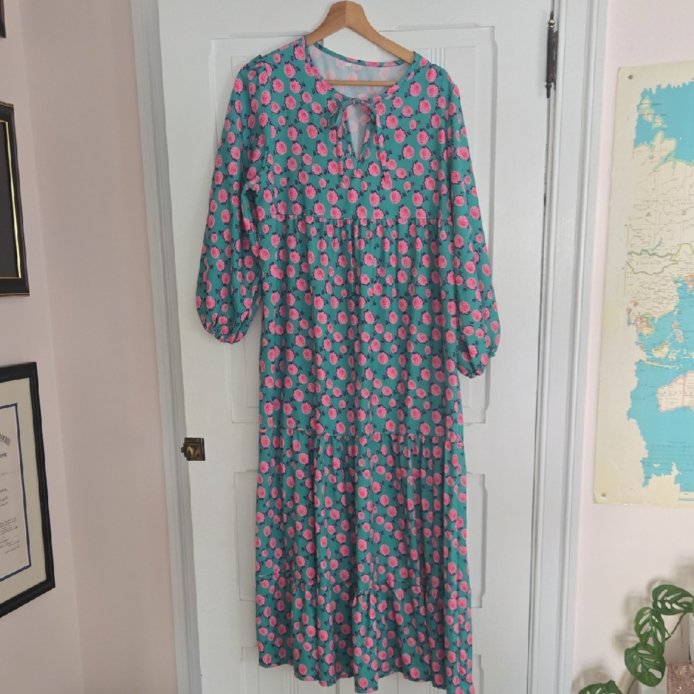 Amazon Pink and Green Floral Long Sleeve Dress